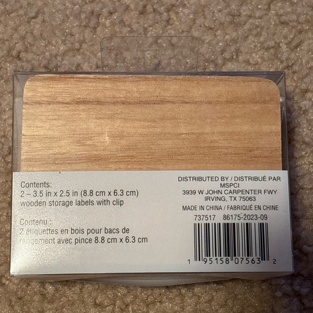 SIMPLY TIDY STORAGE LABELS 3.5in X 2.5in Wooden W/ Clip Bois Brut New